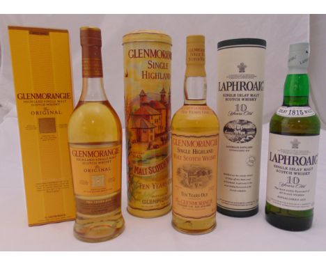 A quantity of single malt Scotch whisky to include Glenmorangie aged 10 year in original packaging and Laphroaig aged 10 year