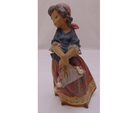 Lladro figurine of a girl carrying flowers 01013507 retired, marks to the base, 31cm (h)