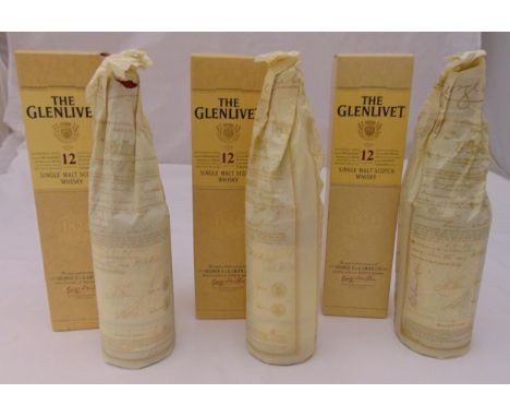 The Glenlivet aged 12 year single malt Scotch whisky three 70cl bottle in original packaging