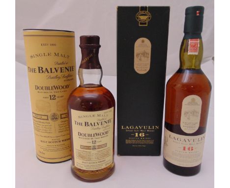 The Balvenie aged 12 year single malt Double Wood 70cl Scotch whisky in original packaging and Lagavulin aged 16 year single 