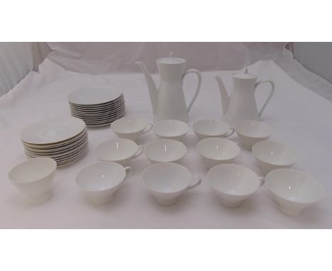 Rosenthal Form 2000 white coffee set to include a coffee pot, a hot water jug, a sugar bowl, cups, saucers and plates for twe