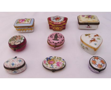 A quantity of ceramic and enamel pill and patch boxes of various form and shape (9)