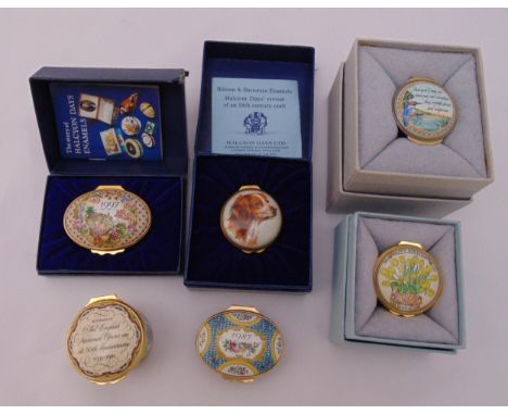 Six Halcyon Days enamel boxes, four in original packaging
