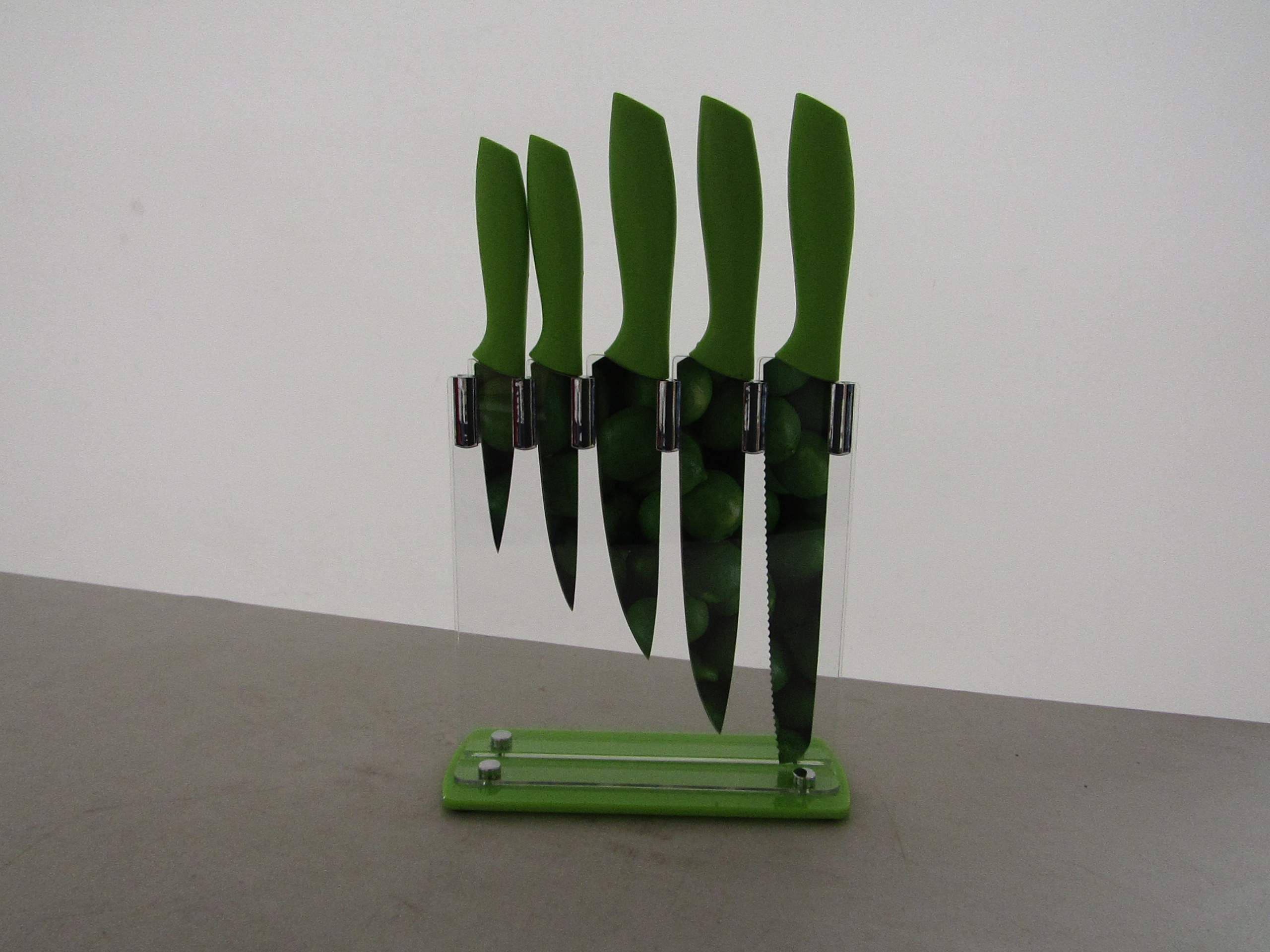 5 piece lime green knife block set, new and boxed.
