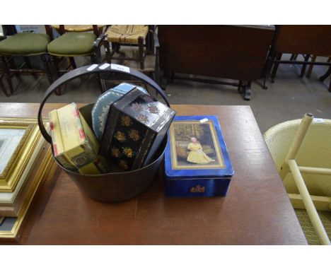 BRASS JAM PAN AND SELECTION OF VINTAGE TINS AND BOXES