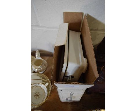PAIR OF WOODEN CANDLESTICKS AND BOXED VINTAGE SCALES (3)