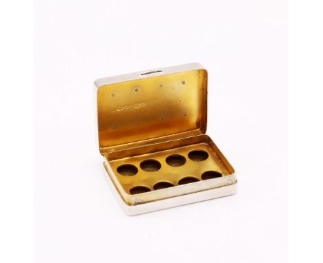 Shooting Interest: A George V silver rectangular butt marker holder, the hinged cover opens to reveal gilt fitted interior ca