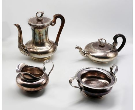 A matched 19th century Dutch silver tea set consisting of tea pot, coffee pot, twin handled sugar bowl and milk jug, all of g