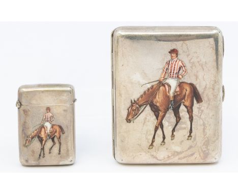 An Austrian silver and enamel cigarette case and vesta set, by Georg Adam Scheid (1831-1922), each stamped with makers mark a