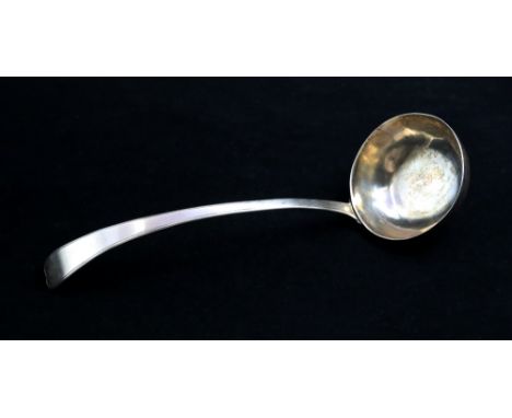 A Portuguese silver punch ladle, of traditional curved handle with circular bowl, marked to reverse with crowned P with wreat