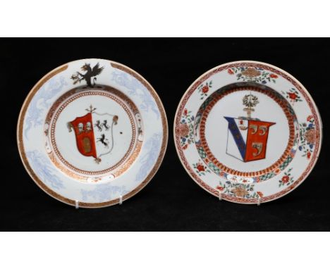 Two Chinese armorial plates, Kangxi, circa 1720, one with the arms of Cholmondeley impaling an unknown arms, the other with t