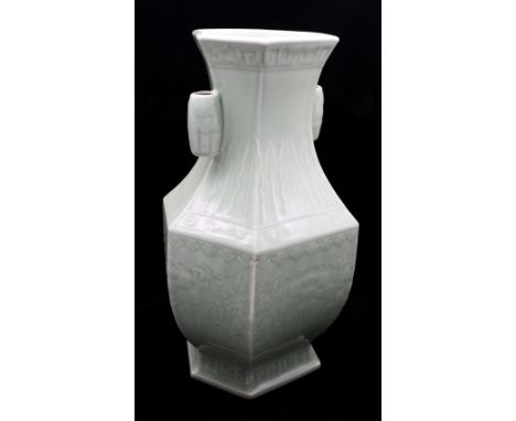 A Chinese celadon glazed arrow vase, Qianlong seal mark but later, approx. 43.5cm high.  Further details: several hairline cr