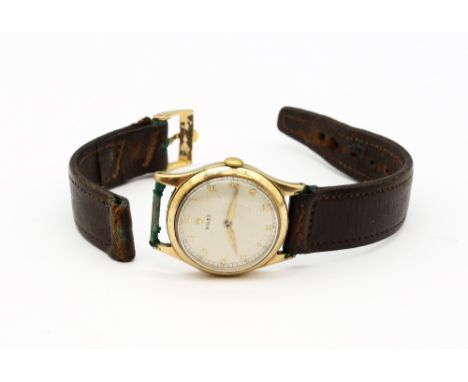 Rolex: a Gentleman's vintage 9ct gold wristwatch, circa 1950's comprising a signed cream dial with applied gilt Arabic indice