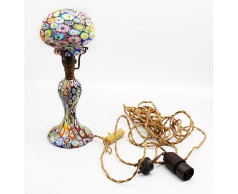 An early 20th Century Italian millefiori lamp stand and shade, brass mounts stamped BRITMAC, (electrified but untested)&nbsp;