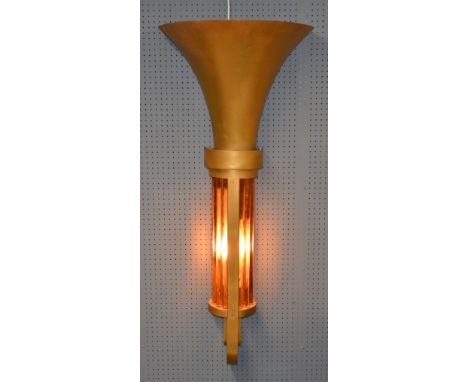 Cinema - Cafe Wall light from The Regent Cinema Horley 1935, metal casing in gold paint with pink glass rods, manufactured by
