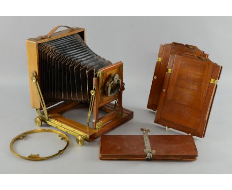 Victorian mahogany box camera `Challenge` by J Lizars, Glasgow, London with two mahogany plates in fitted case  