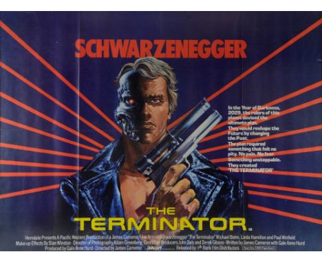 Terminator (1984) British Quad film poster, starring Arnold Schwarzenegger, art by Mike Francis, Rank, folded 30 x 40in. (76 
