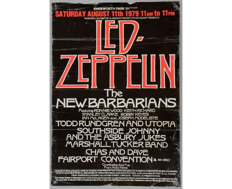 Led Zeppelin Knebworth 1979 Concert Poster with Support from Ronnie Wood and Keith Richards of the Rolling Stones performing 