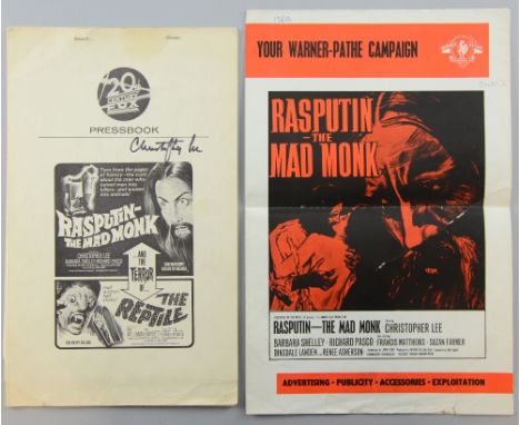 Hammer horror Christopher Lee signed 20th Century Fox press book Rasputin the Mad Monk, sixteen pages with poster art of Tom 