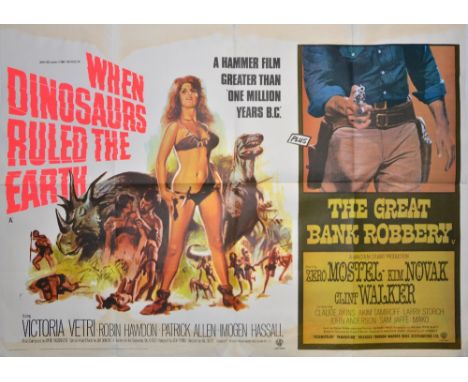 10 British Quad film posters inc When Dinosaurs Ruled the Earth / The Great Bank Robbery (Hammer Films - 1970) Chantrell artw
