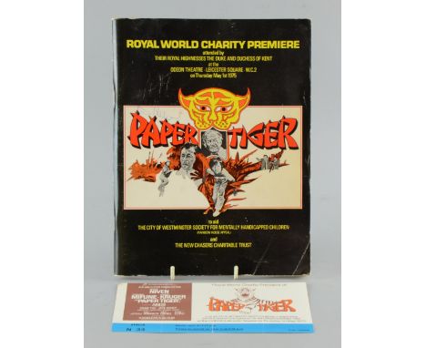 Paper Tiger (1975) Royal World Charity Premiere Brochure with ticket, signed on the front cover by David Niven at the Odeon T