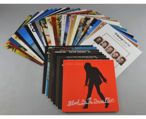 45+ original 12x12 card shop displays, most 1990's, including Beatles, Manics, Hole, Queen, Texas, Michael Jackson, Madonna, 