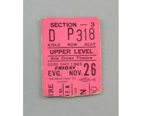 Bob Dylan, a concert ticket for 26th November 1965 at The Arie Crown Theatre, Chicago, Upper Level  