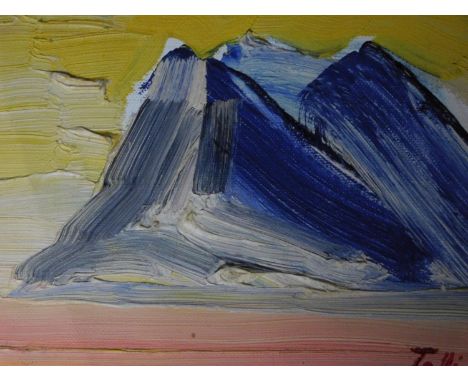 A framed oil on canvas, abstract scenery, by Icelandic painter Tolli. 23x28cm 