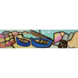 Markey Robinson (1918-1999) BLUE BOATS oil on panel signed lower right; signed and titled on reverse