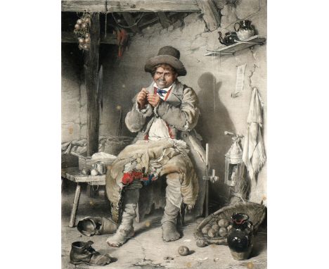 Erskine Nicol ARA RSA (1825-1904) THE INCONVENIENCE OF SINGLE LIFE, MORAL - NEVER TOO LATE TO MEND colour lithograph inscribe