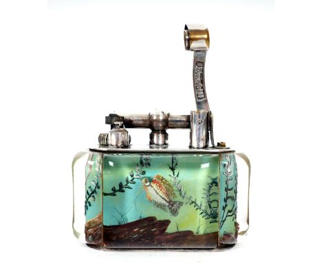 Mid 20th century Dunhill Aquarium table lighter. An 'Aquarium' lighter by Alfred Dunhill, the lucite panels intaglio decorate