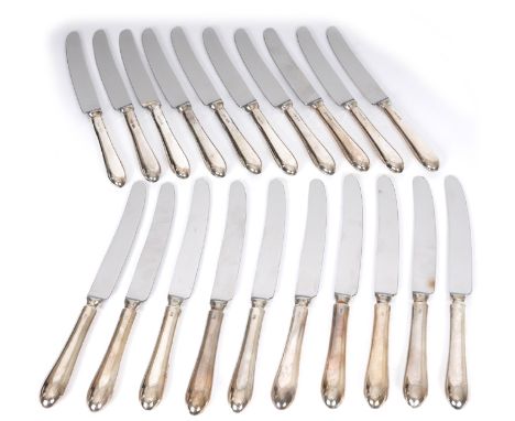 Irish silver-handled dinner knives. A set of 20 Irish silver-handled knives, comprising 10 table-knives and 10 side-knives, D