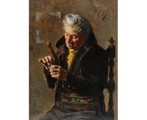 Eugenio Zampighi (1859-1944) ELDERLY MAN WITH SNUFF BOX oil on canvas signed upper right Collection of George and Maura McCle