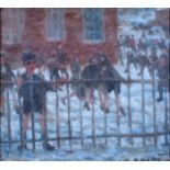 William Mason (1906-2002) SCHOOLYARD oil on board signed lower right Collection of George and