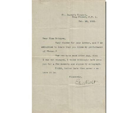Edna Best TLS with photo. Nice 6x9 typed letter, dated 1921, typed and hand signed by Edna Best (1900 - 1974) who starred in 