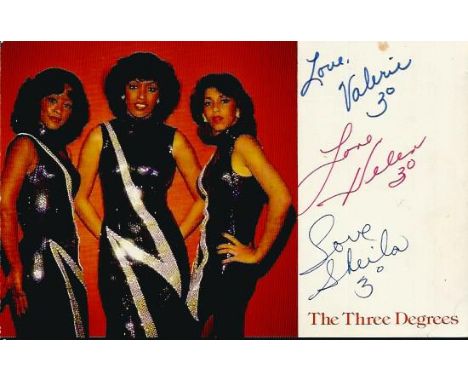 Three Degrees signed 6 x 4 inch colour portrait photo signed by Valerie, Helen, Sheila Good condition. All signed items come 