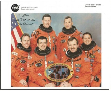 STS-68 Space Shuttle Crew astronaut autographed photograph. Official NASA 8x10 lithograph of the STS-68 crew signed by all 6 