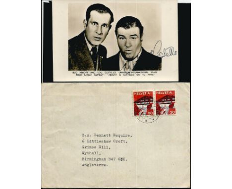 Bud Abbott signed sepia postcard. Nice vintage 6x4 sepia postcard of legendary comedy double act Abbott and Costello, autogra