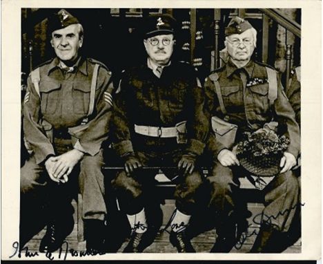 Dad's Army autographed photo. Scarce triple signed vintage black and white 8x10 from the classic comedy Dad's Army. Autograph