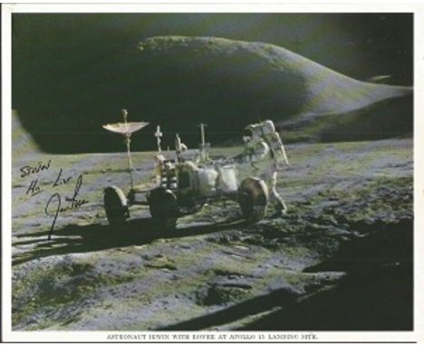 Moonwalker Jim Irwin signed photo. Official vintage NASA 8x10 colour lithograph photo autographed by Apollo 15 moonwalker Jim