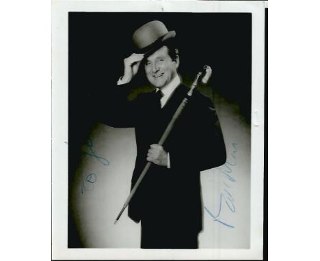 Patrick McNee signed 6 x 4 inch b/w portrait photo as Steed dedicated to James. Comes with lots of press clippings about the 
