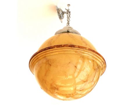 Antique spherical glass ''butterscotch'' ceiling light with chrome fittings