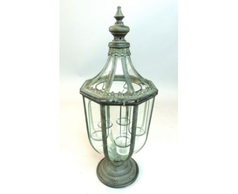 A French vergris style garden lantern of octagonal bauluster form on circular foot, 73cm H