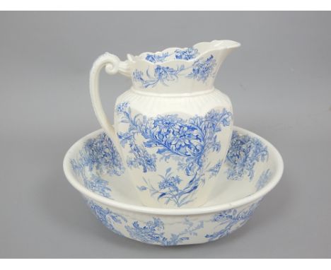Grange Pottery blue & white hand basin & jug (2)