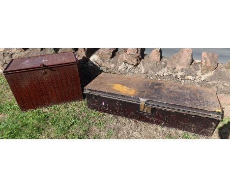 A military travelling trunk, bearing name plate G L V Francis Esq, 1st Monmouth Regiment, together with another tin trunk