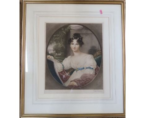 Clifford R James, coloured mezzotint, portrait of a woman, signed in pencil, 18ins x 15ins