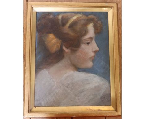 An early 20th century school, pastel, portrait of a young woman, 15ins x 12ins