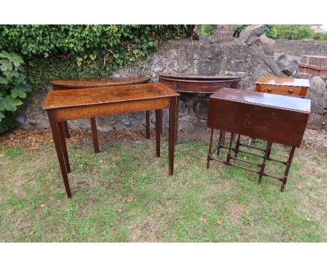 A collection of tables, to include D-end, fold over table, gate leg table, and work table etc.