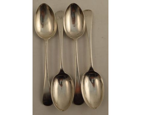 A set of four silver serving spoons, engraved with initials, Sheffield 1909, weight 9oz