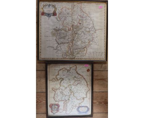 R Blome, A Mapp of Warwickshire, hand coloured, 13ins x 11ins, together with a Robert Morden, hand coloured map of Warwickshi